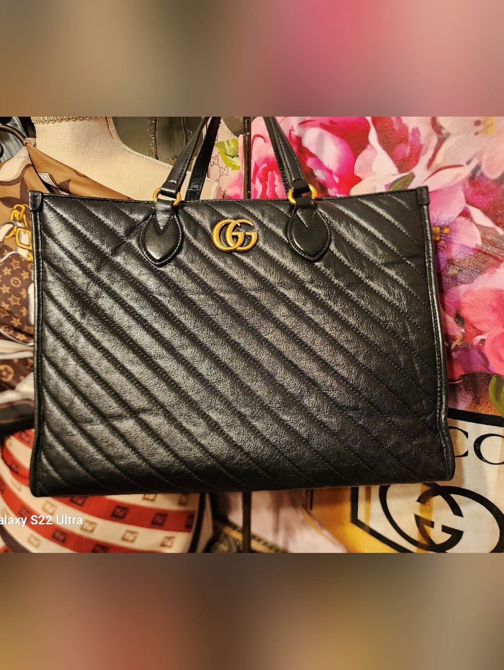 Gucci Black GG Maramont Tote with Beautiful Gold Hardware